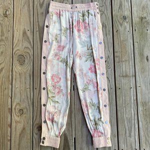 SOLD LPA x Revolve Cream Floral Pant and Crop Top Set Sz Small Snap Side Jogger